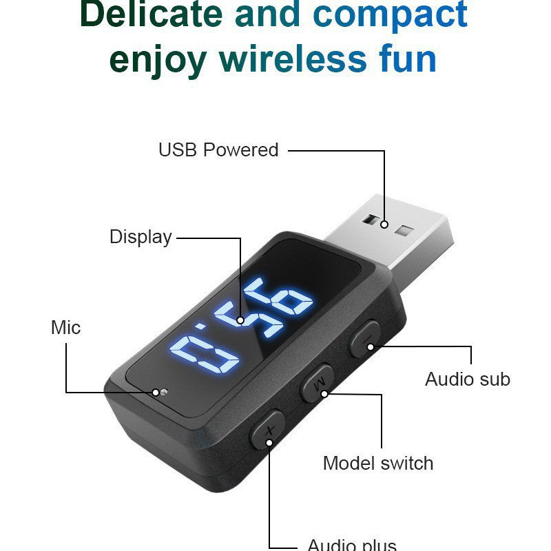 Car mounted Bluetooth 5.3 receiver FM transmitter audio adapter wireless Bluetooth receiver LED