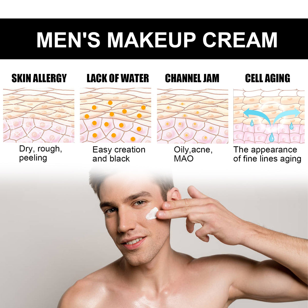 EELHOE Men's Light Cream, Refreshing Non-Greasy Concealer Blot BrighTening Skin Tone Invisible Pore Lazy Cream