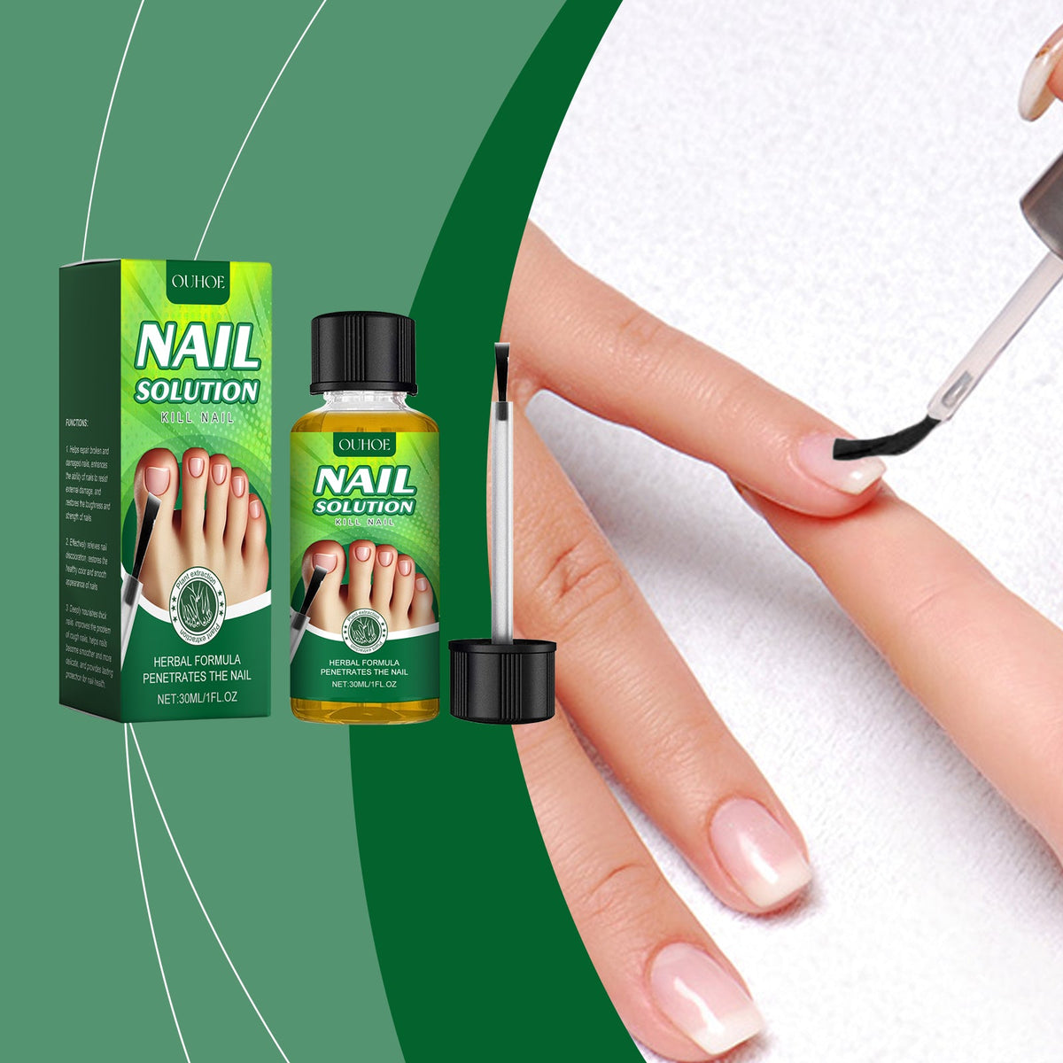 OUHOE Nail Care Solution, Gentle Repair, Clean, Nourish, Shine And Relieve Uncomfortable Nail Care Solution