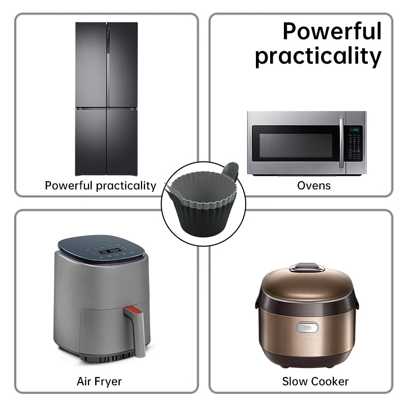 4-6 reusable silicone air fryer liners & baking cups – non-stick kitchen tools for eggs, cakes, meatballs.