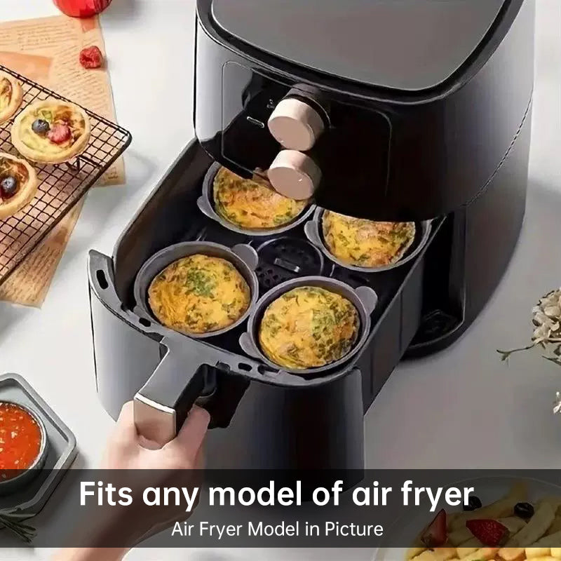 4-6 reusable silicone air fryer liners & baking cups – non-stick kitchen tools for eggs, cakes, meatballs.