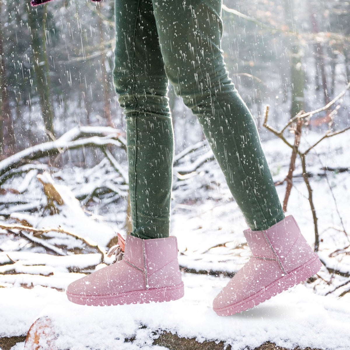 Women Lady Snow Boots Suede Mid-Calf Boot Shoe Short Plush Warm Lining Shoes w/ Anti-slip Rubber Base Knitting Design