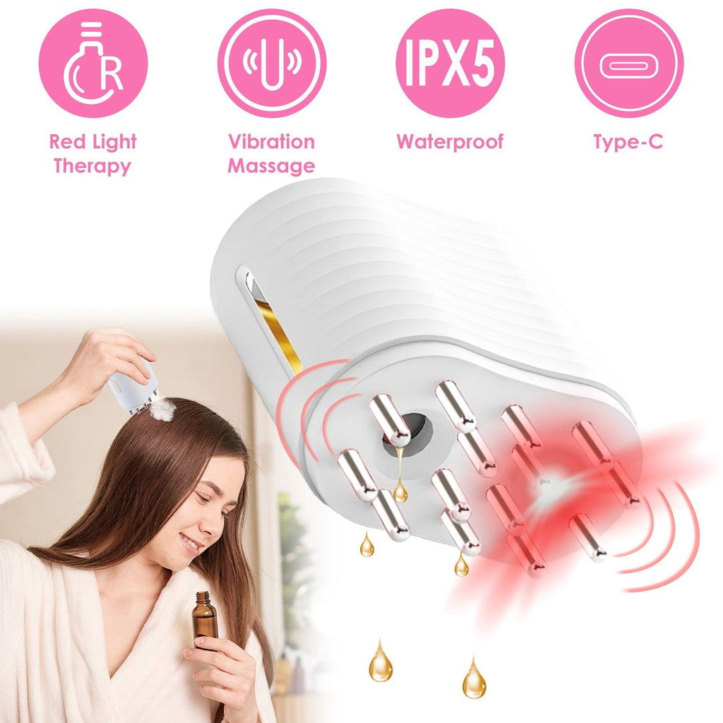 2 IN 1 Electric Scalp Massager And Hair Oil Applicator For Essential Oil Hair Growth Treatment Type-C Rechargeable IPX5 Waterproof Red Light Therapy V