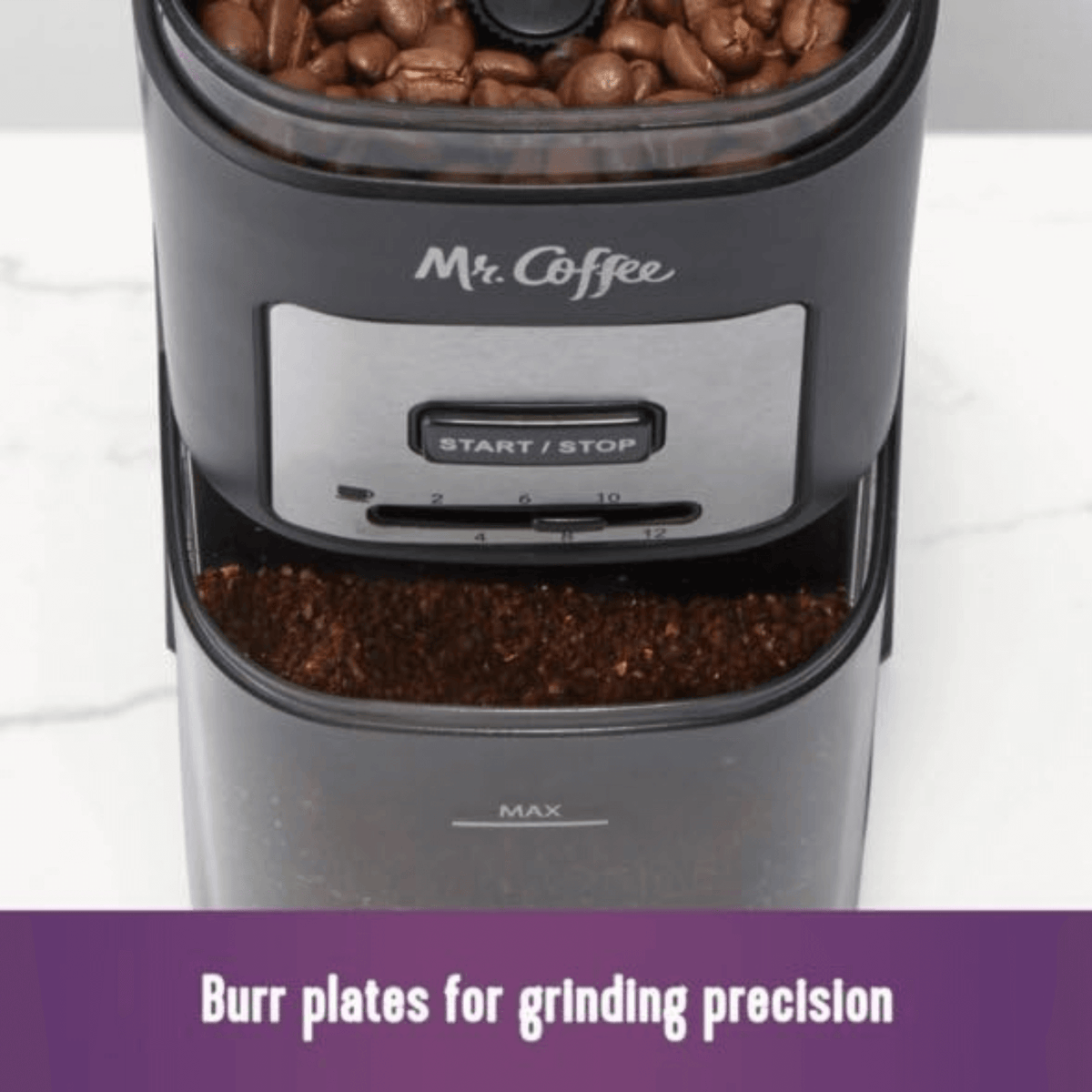 Mr. Coffee Burr Mill Large-Capacity Automatic Coffee Grinder with 12 Custom Grinders
