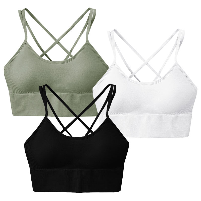 3Packs Women Cross Back Sport Bras Padded StrappyÊMedium Support Bras SexyÊFitnessÊTank Tops with Removable Pads for Gym Yoga Workout Running