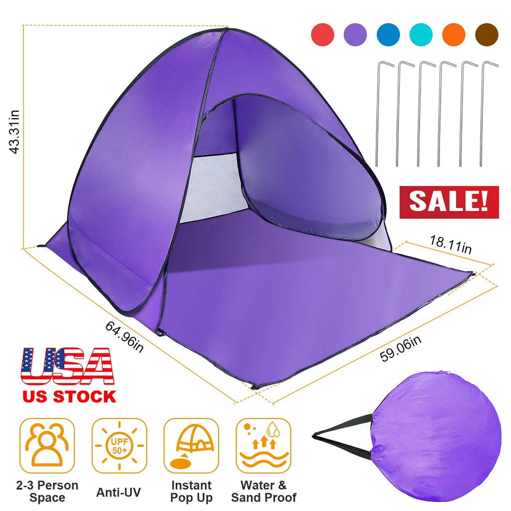 Pop Up Beach Tent Sun Shade Shelter Anti-UV Automatic Waterproof Tent Canopy for 2/3 Man w/ Net Window Storage Bag for Outdoor Beach Camping Fishing P