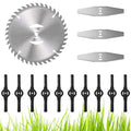 14Pcs Grass Trimmer Blades Accessories Weed Cutter Attachments 10Pcs 5.35In Plastic Blades 3Pcs 6In Stainless Steel Blades 1Pc 4In/6In Alloy Saw Blade