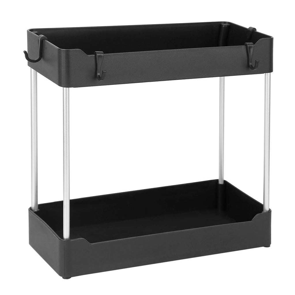 2-Tier Under Sink Shelf Organizer Space Saving Under Bathroom Sink Storage Rack w/ 4 Hooks