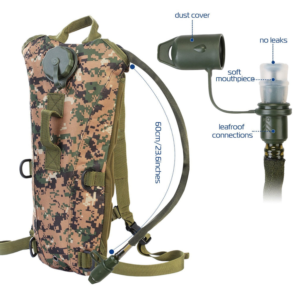 iMounTEK Tactical Hydration Pack 3L Water Bladder Adjustable Water Drink Backpack for Hiking Cycling Climbing Running