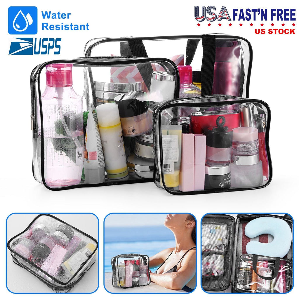 3Pcs Clear Travel Bags Waterproof Cosmetic Makeup Lotion Toiletry Wash Handbags Transparent Holder Pouch Kits For Swimming Travel Hotel