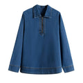 Fashionable retro long sleeved lapel denim shirt top