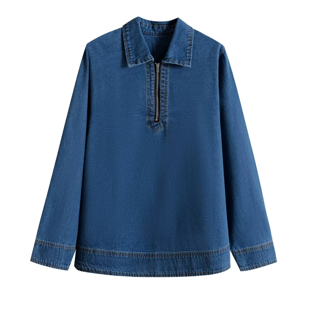 Fashionable retro long sleeved lapel denim shirt top