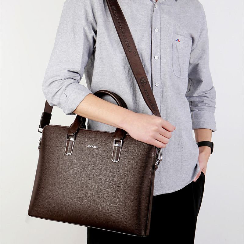 Men's Double Pull Leather Business Bag