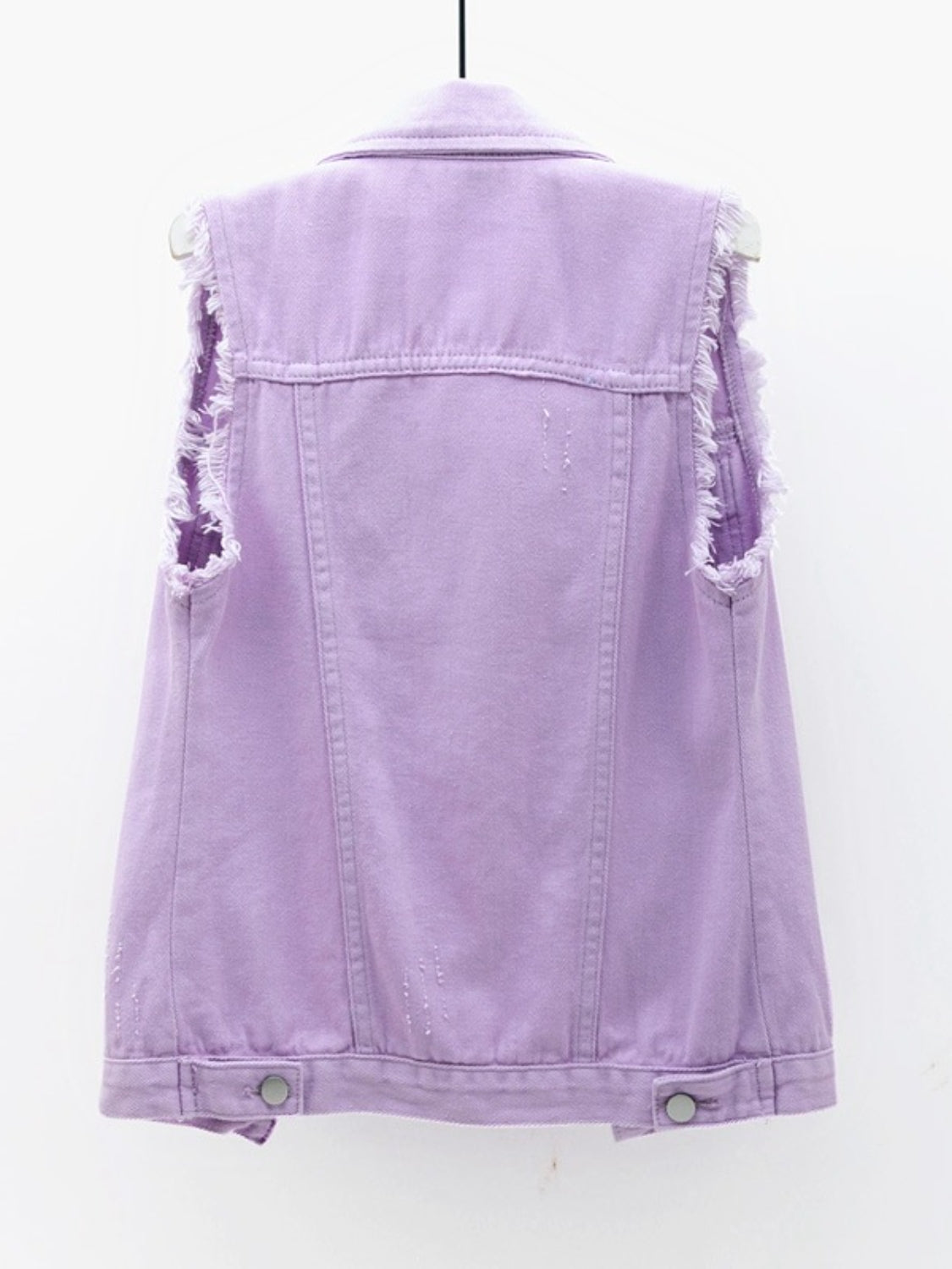 Full Size Button Down Raw Hem Sleeveless Denim Jacket Plus Size
