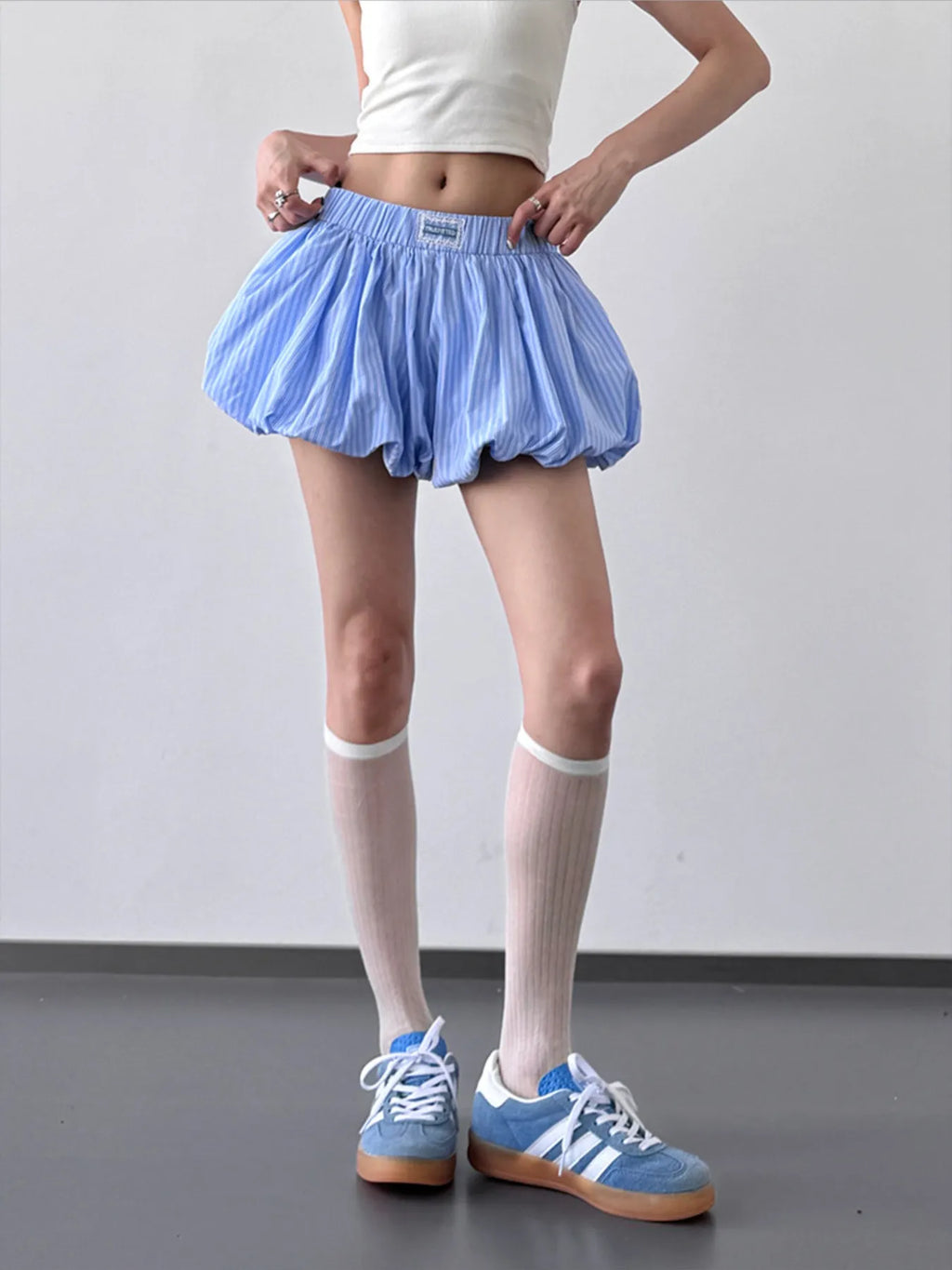 Striped Bubble Hem Casual Shorts