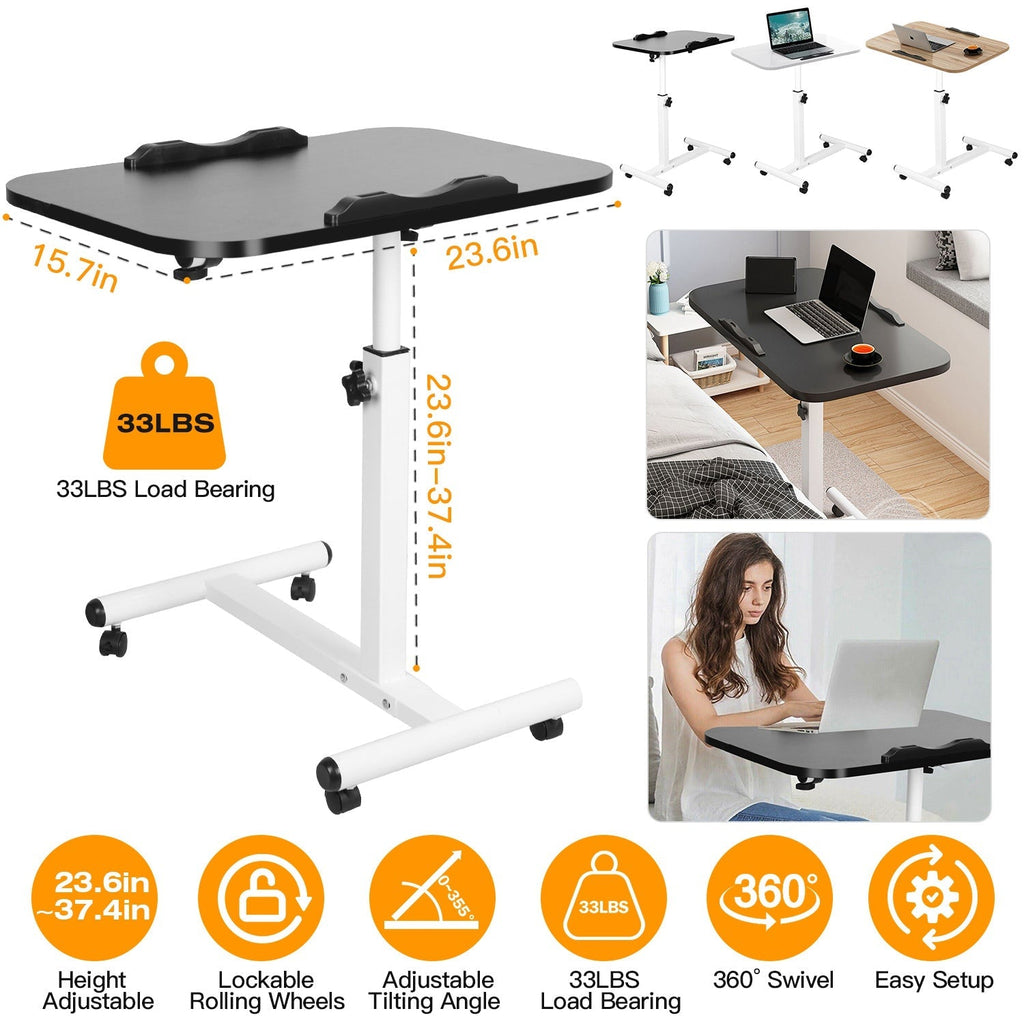 Rolling Laptop Table Portable Computer Desk Movable Table with Adjustable Height Tilting Angle