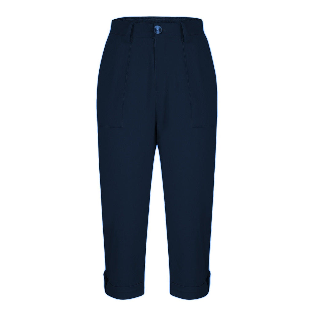Womens Solid-color Buttoned Roll-up Capri Pants