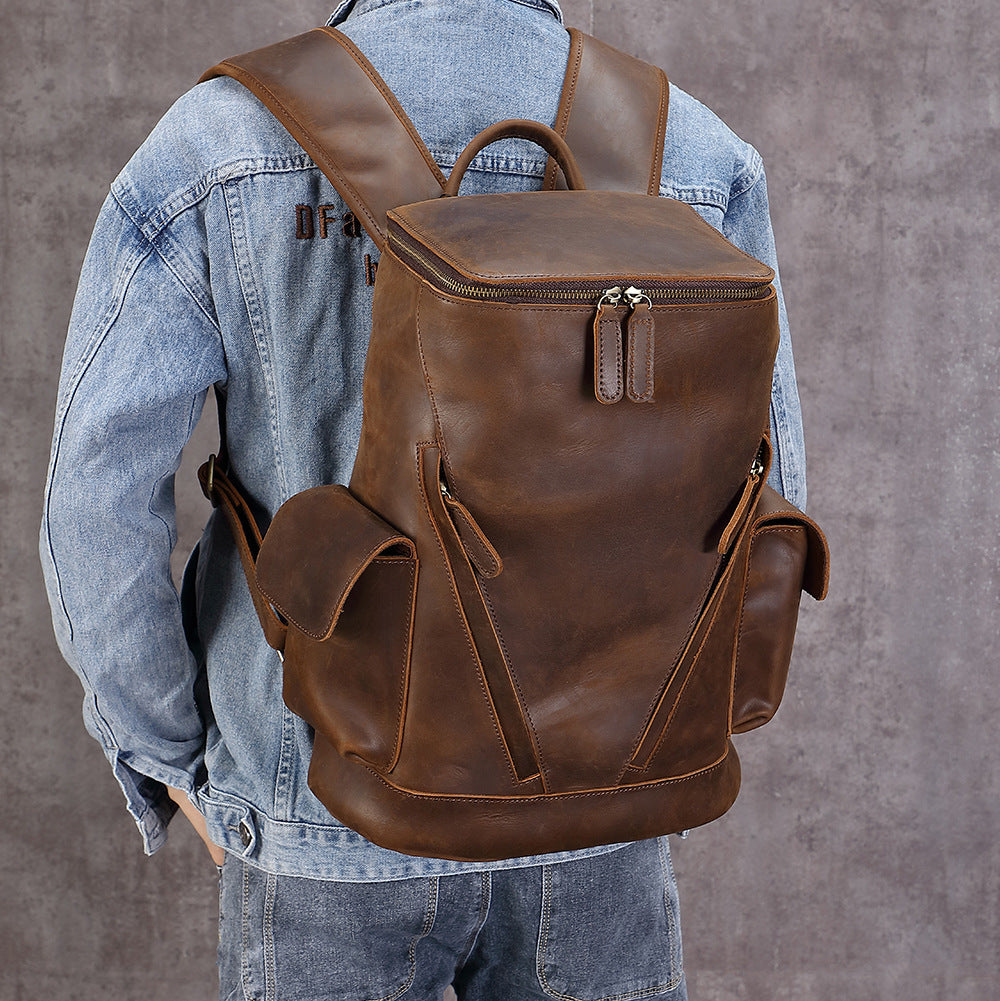 Men's Large Capacity Leather Travel Backpack