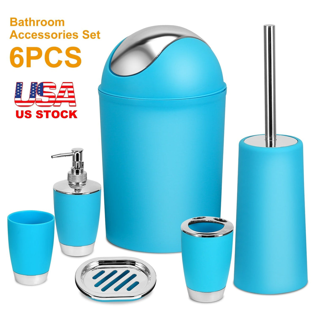 Bathroom Accessories Set 6 Pcs Bathroom Set Ensemble Complete Soap Dispenser Toothbrush Holder Tumbler Soap Dish Toilet Cleaning Brush Trash Can