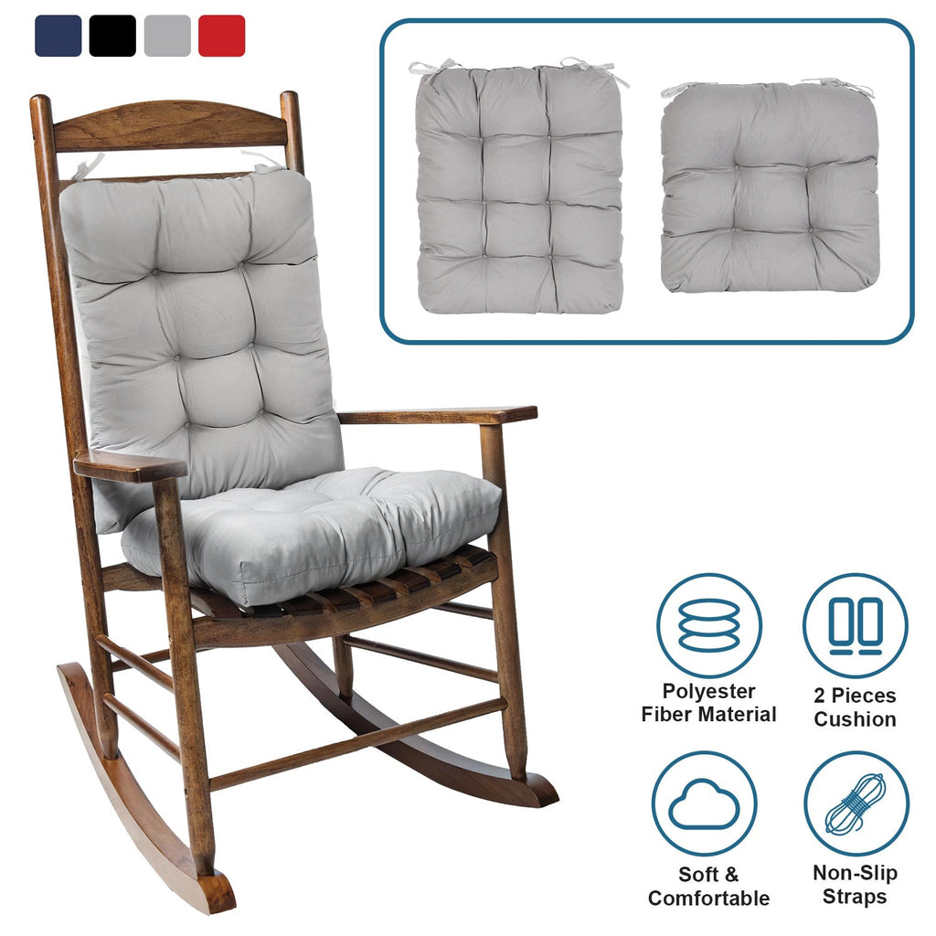 2Pcs Rocking Chair Cushion Upper And Lower Back And Seat Sets with Non-Slip Ties Polyester Fiber Filling Comfortable for Indoor Home Office Car