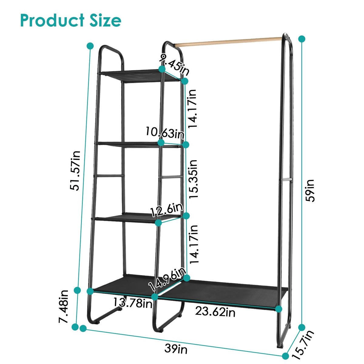 Metal Garment Hanging Rack Shoe Clothing Organizer Shelves Freestanding Clothing Hanging Rail Clothes Wardrobe Shoe Display Organizer with 1 Hanging R