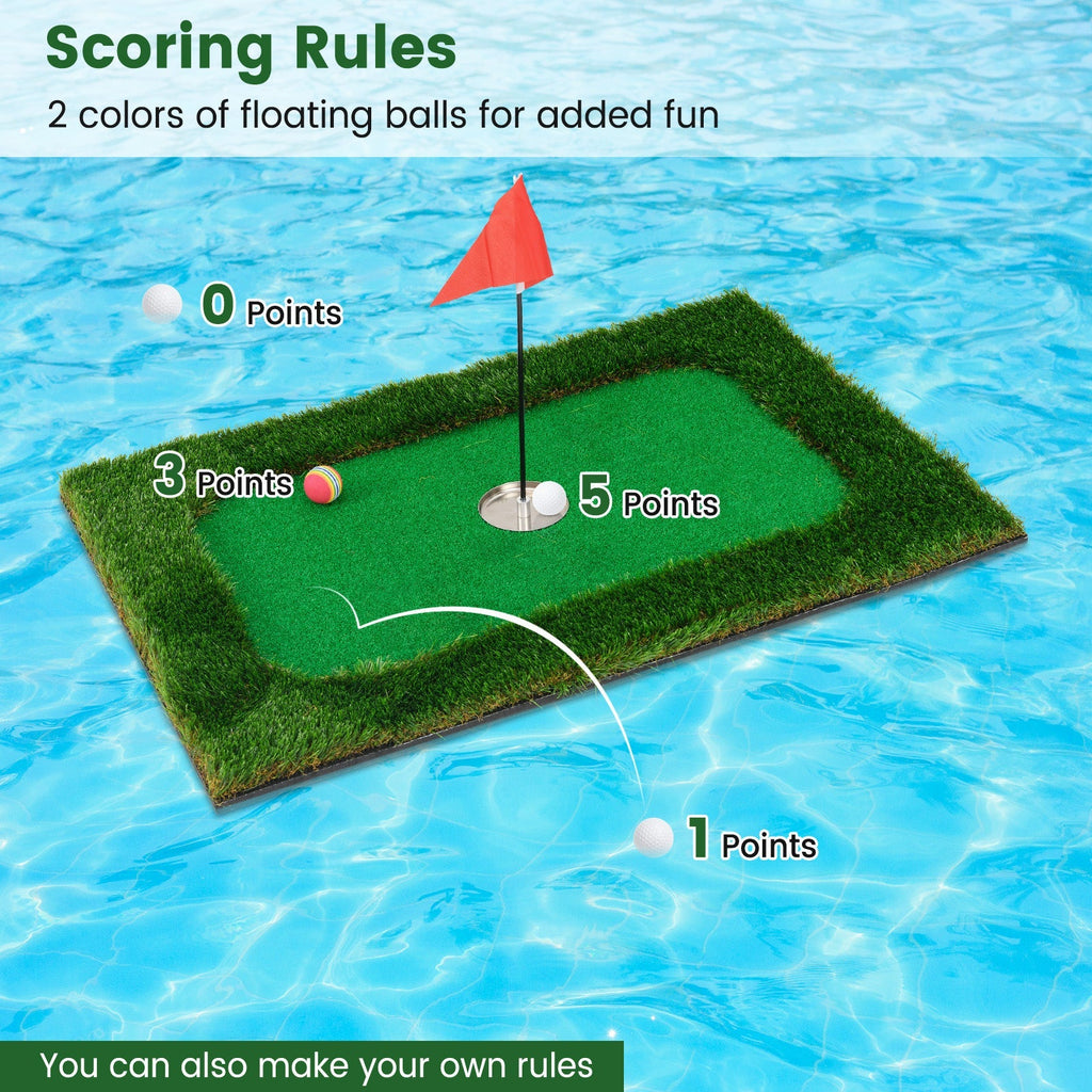 Floating Golf Green for Pool with 6 Golf Balls and Golf Flag