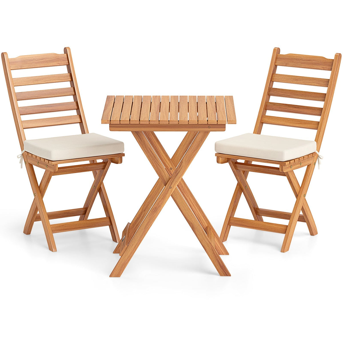 Folding Chair Table Set with Soft Seat Cushions and Table-White
