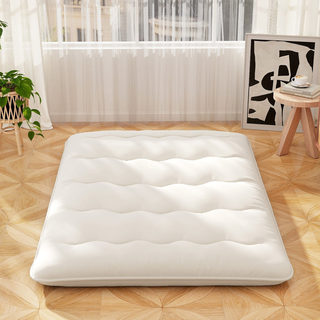 Queen/King/Twin/Full Futon Mattress Floor Sleeping Pad with Washable Cover Beige