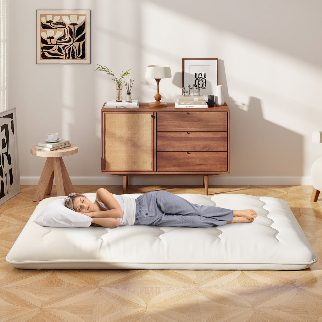 Queen/King/Twin/Full Futon Mattress Floor Sleeping Pad with Washable Cover Beige
