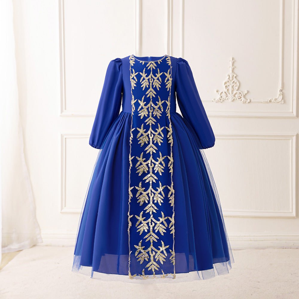 Girls Embroidered Princess Dress with Tulle Overlay(MKG022)