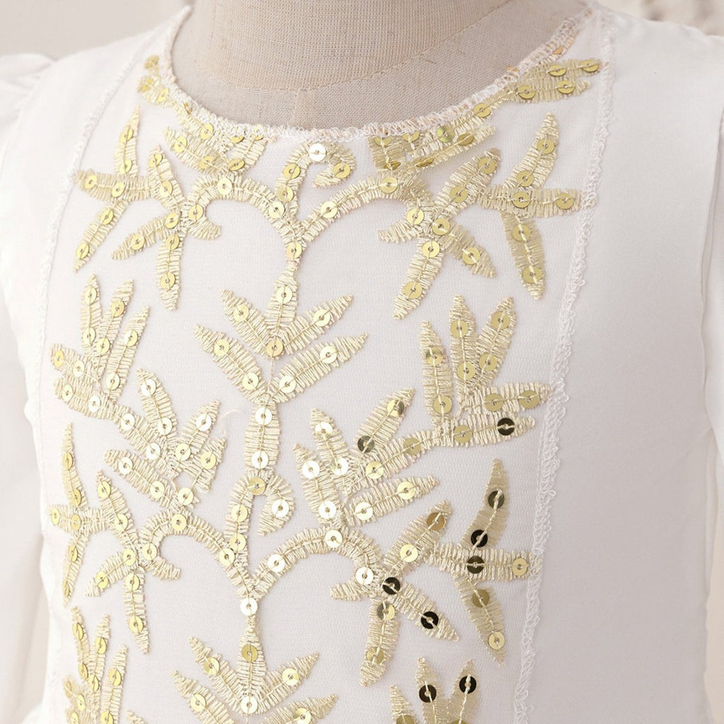 Girls Embroidered Princess Dress with Tulle Overlay(MKG022)