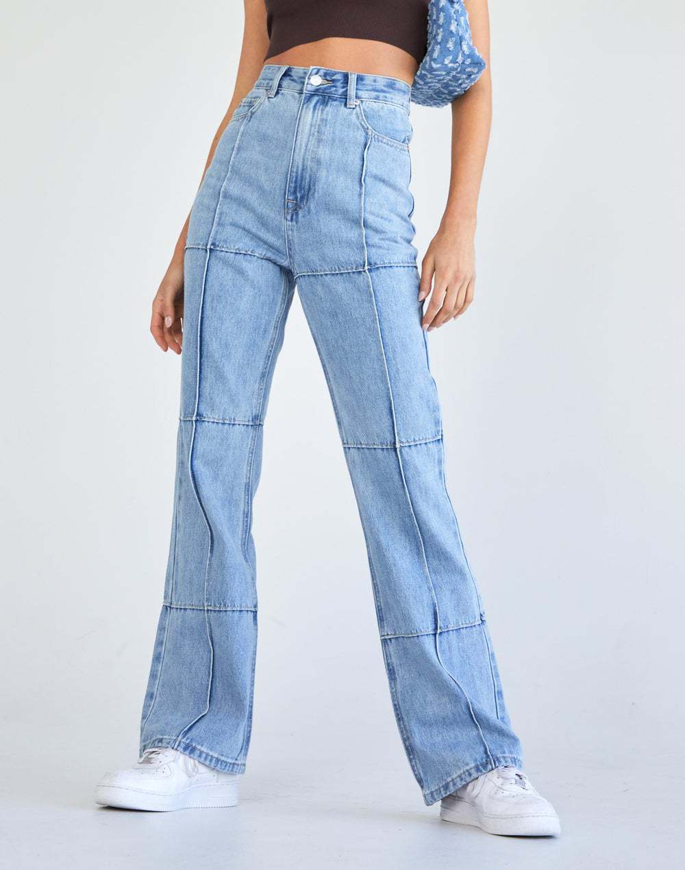 High Waist Straight Jeans with Pockets