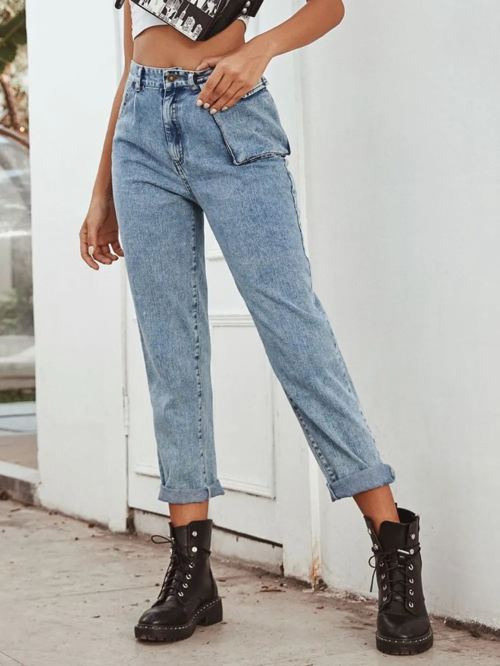 High Waist Straight Leg Jeans