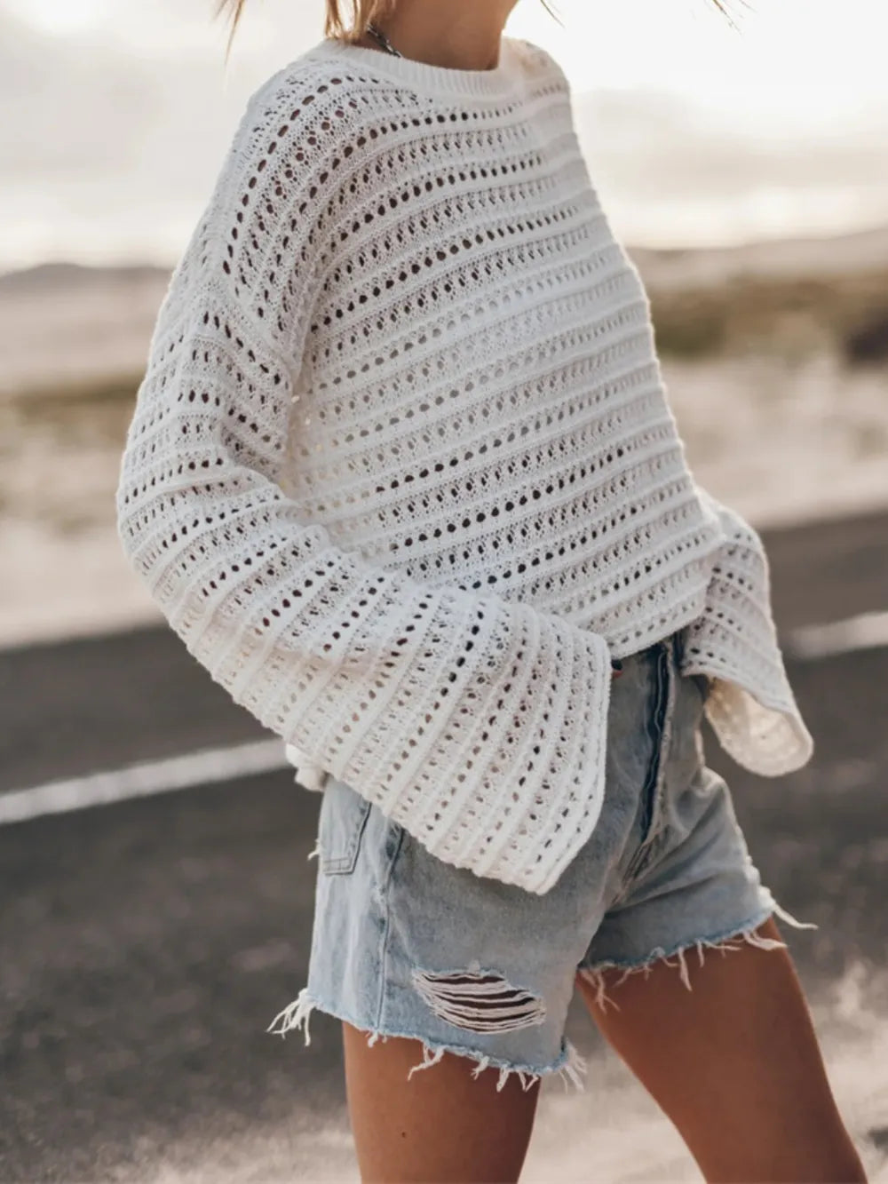 Hollow out cover shirt loose beach top sun protection shirt