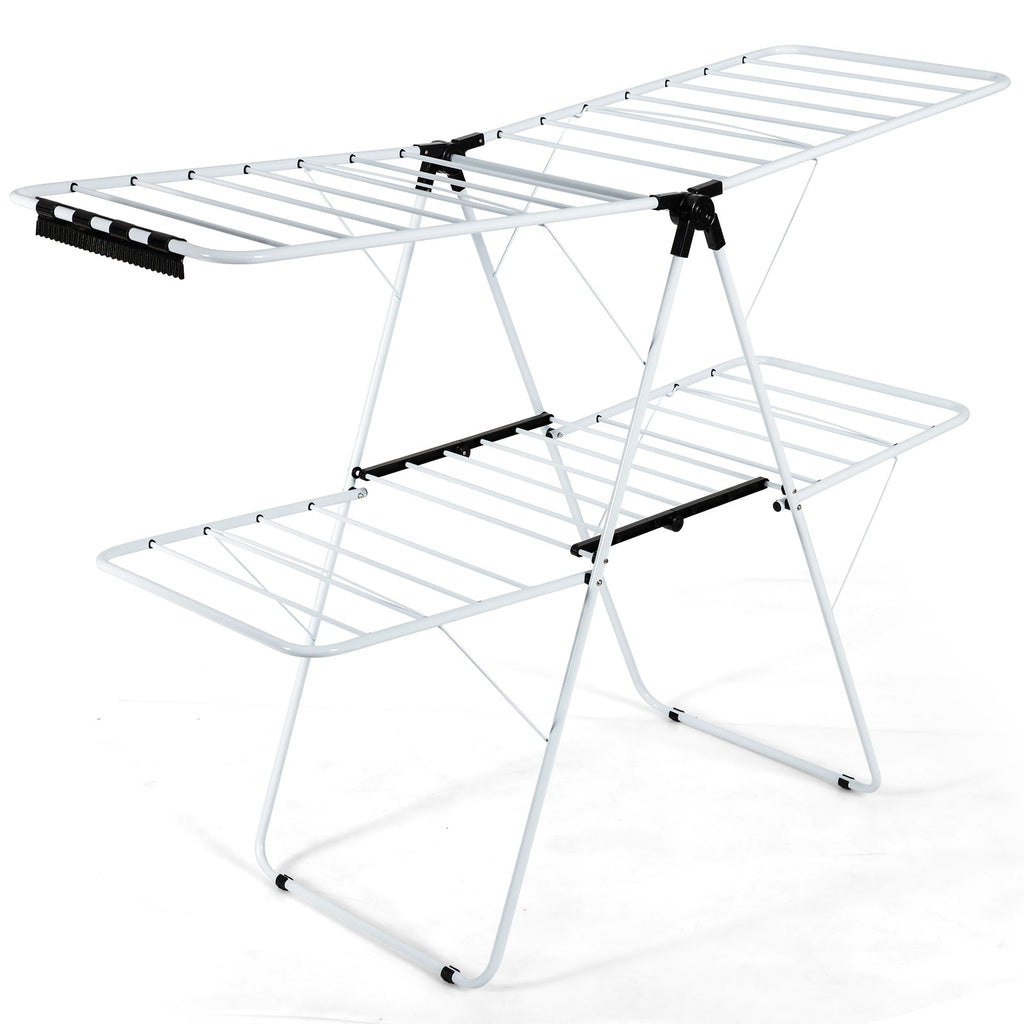 2-Tier Foldable Clothes Drying Rack with Adjustable Gullwing