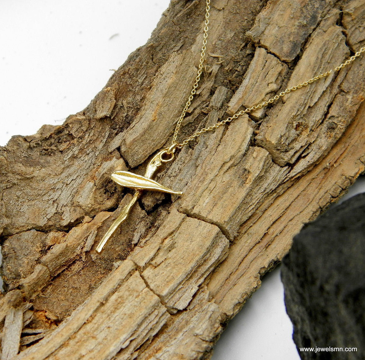 Solid Gold Cross necklace, European Handmade, meaningful religious jewelry, Olive Twig pendant, Modern cross aesthetic Gift