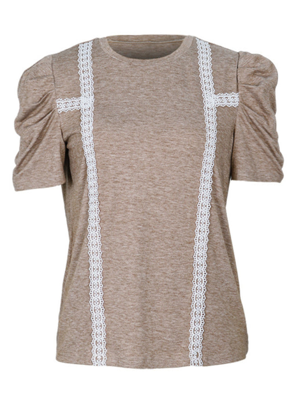 Women's Modern Fashion Lace Spliced Puff Sleeve T-Shirt