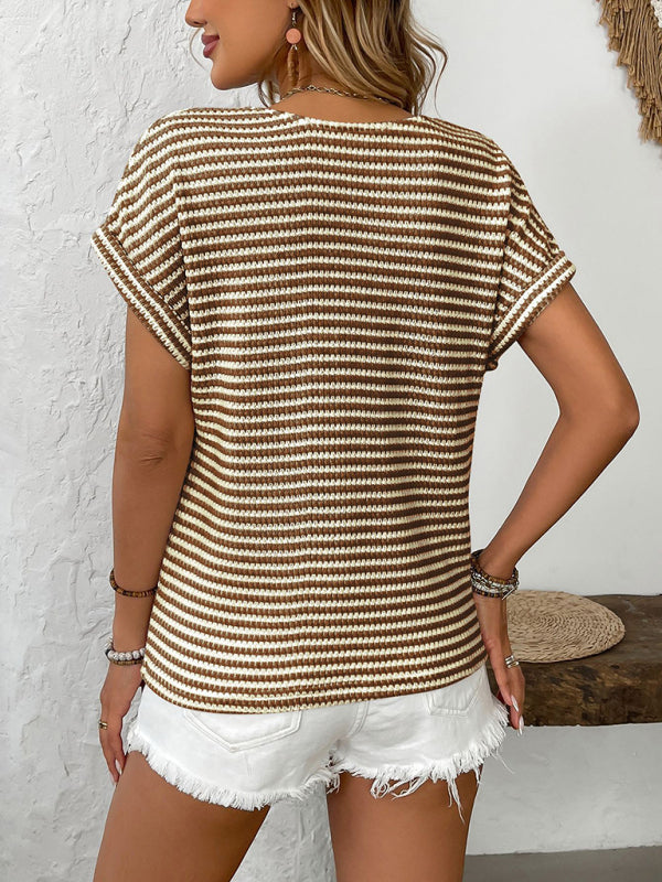 Modern arrival ladies' knitted V-neck button-down short sleeves