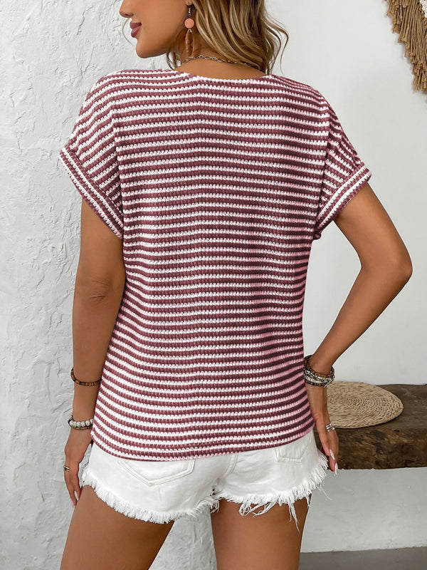 Modern arrival ladies' knitted V-neck button-down short sleeves