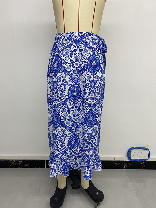 Ethnic paisley print irregular skirt