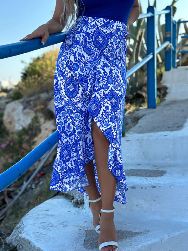 Ethnic paisley print irregular skirt
