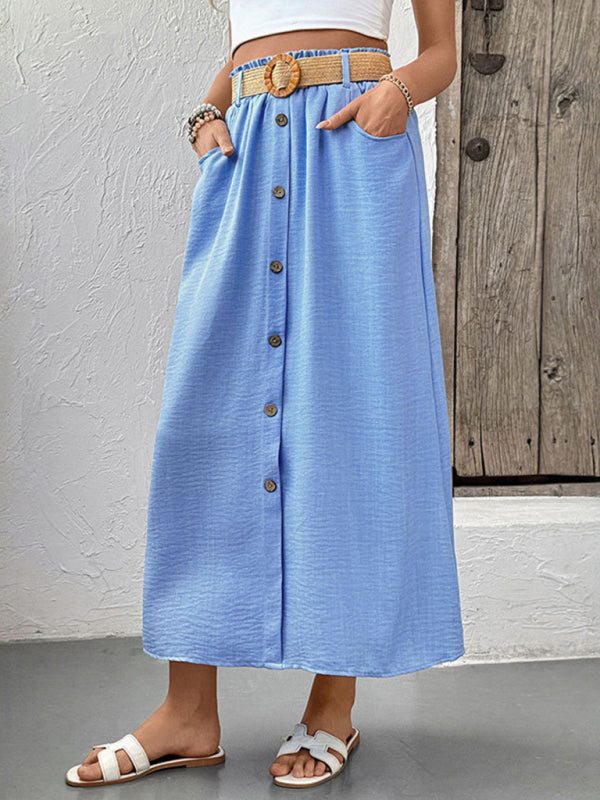 Women's Pocket Button Skirt (With Belt)