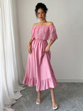 Elegant off-the-shoulder A-line maxi dress