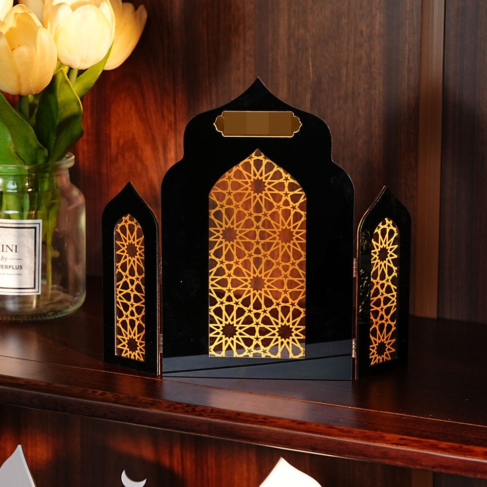Islamic Acrylic Folding Screen Hollow Pattern Desktop Decor (MAC402)