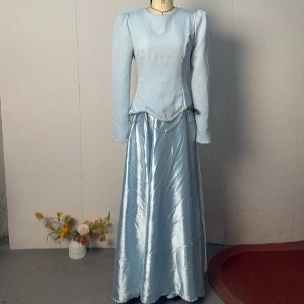 Light Blue Structured Shoulder Dress Set(MS298)