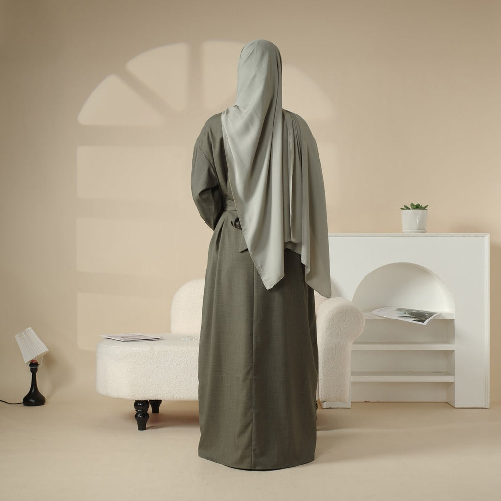 Linen Plain Abaya with Pockets 2-Piece Set (MA043)