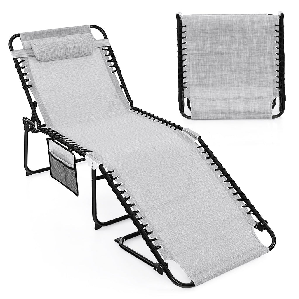 4 Position Folding Lounge Chaise with Adjustable Backrest and Footrest