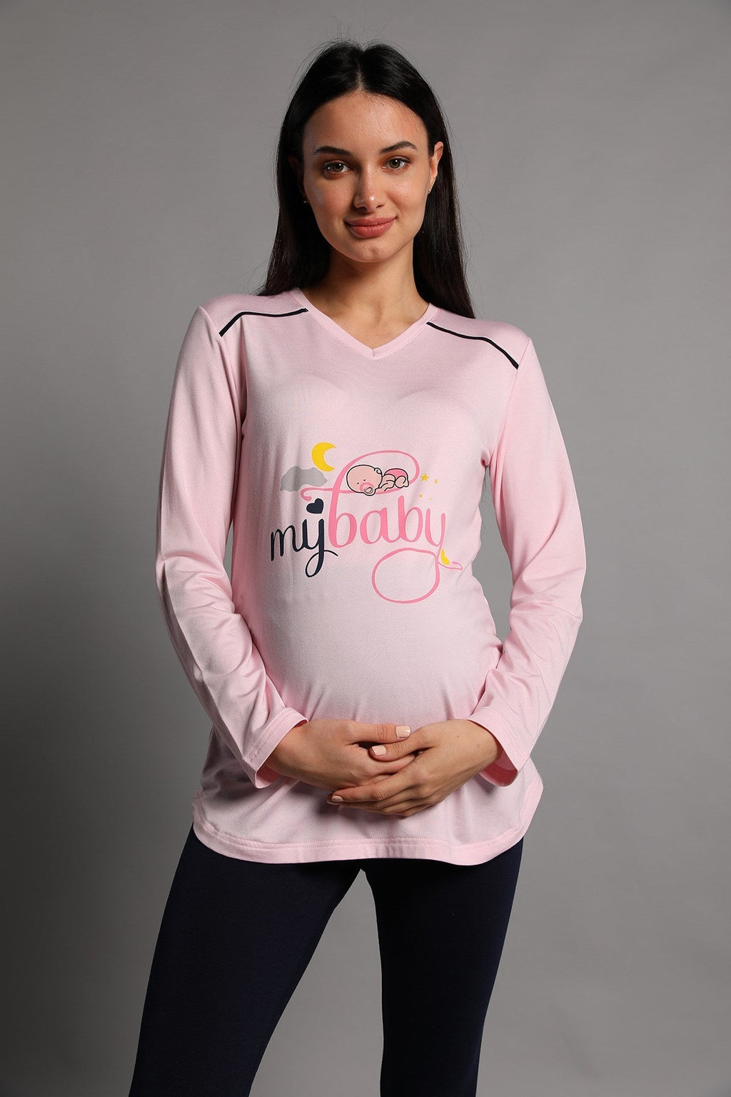 Shopymommy 5345 My Baby Maternity T-Shirt & Tights Set Pink
