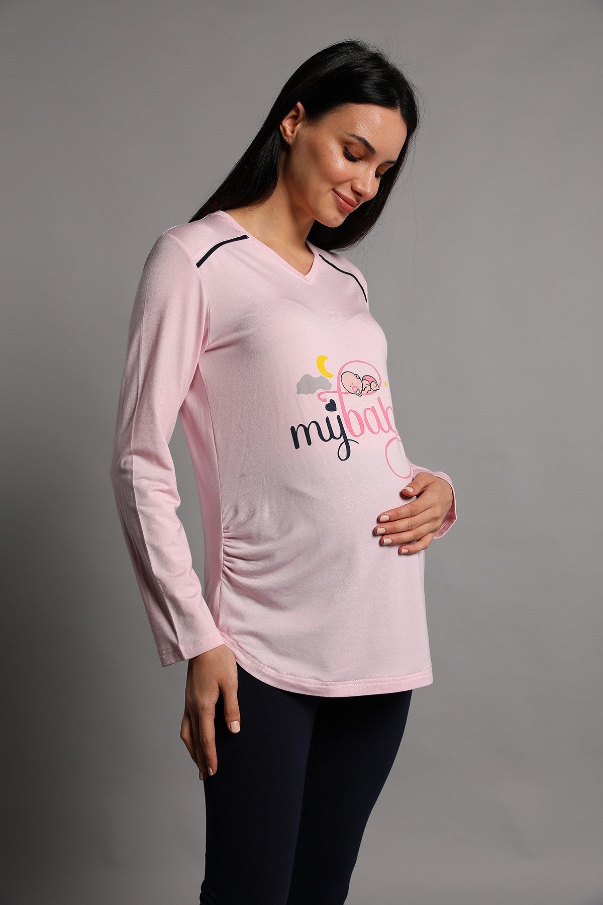 Shopymommy 5345 My Baby Maternity T-Shirt & Tights Set Pink