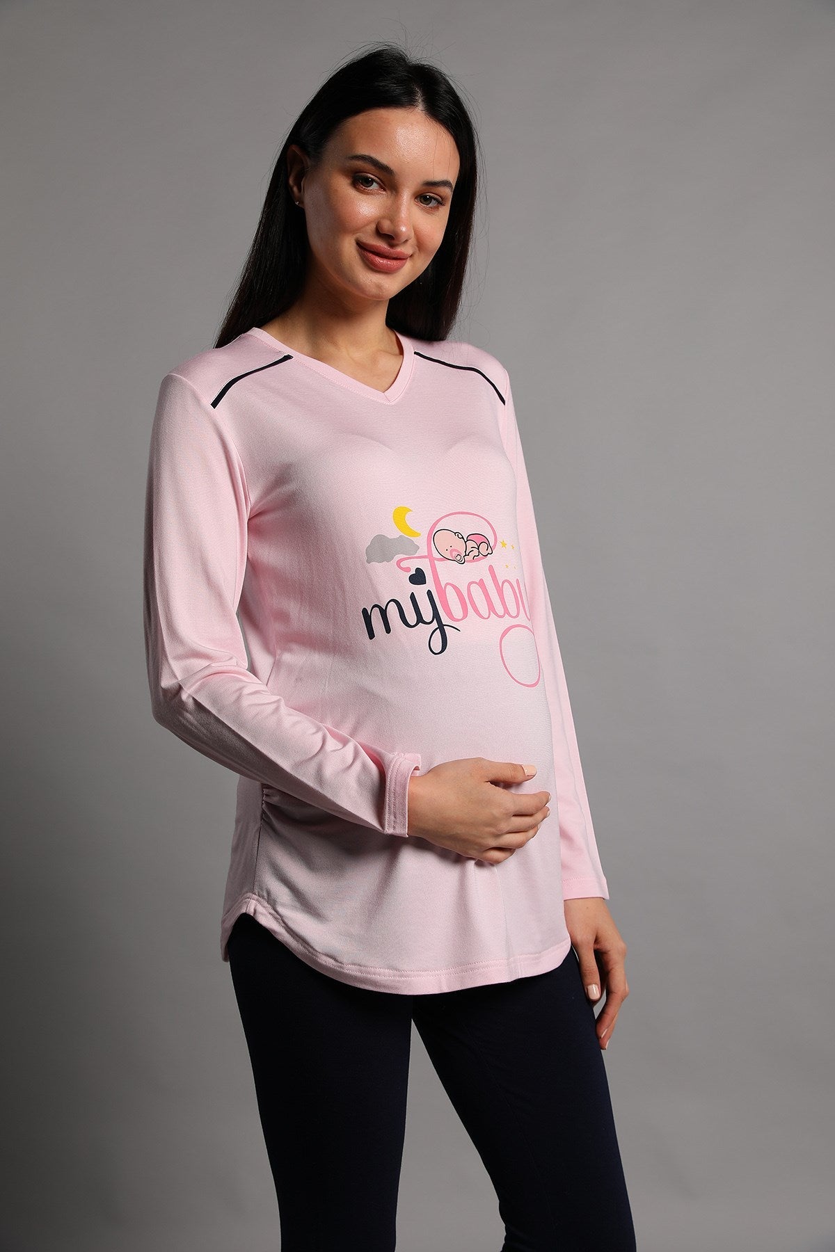Shopymommy 5345 My Baby Maternity T-Shirt & Tights Set Pink